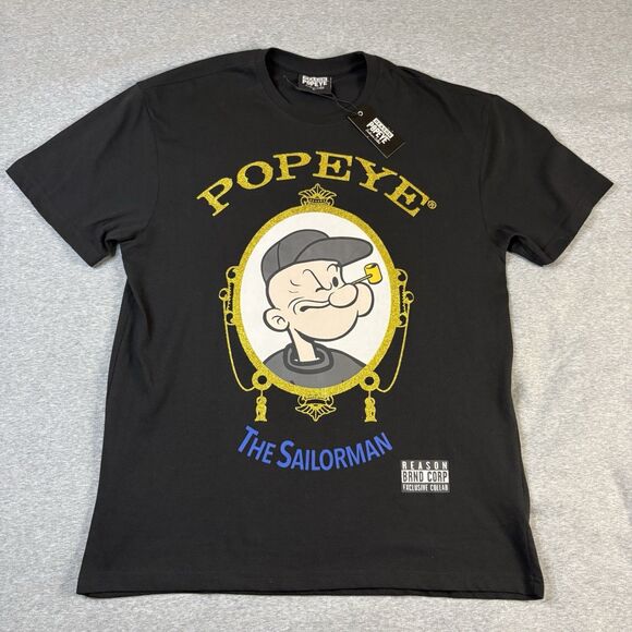 Reason Other - NWT Reason Popeye The Sailor Man Graphic T Shirt Black Glitter Logo Men's L